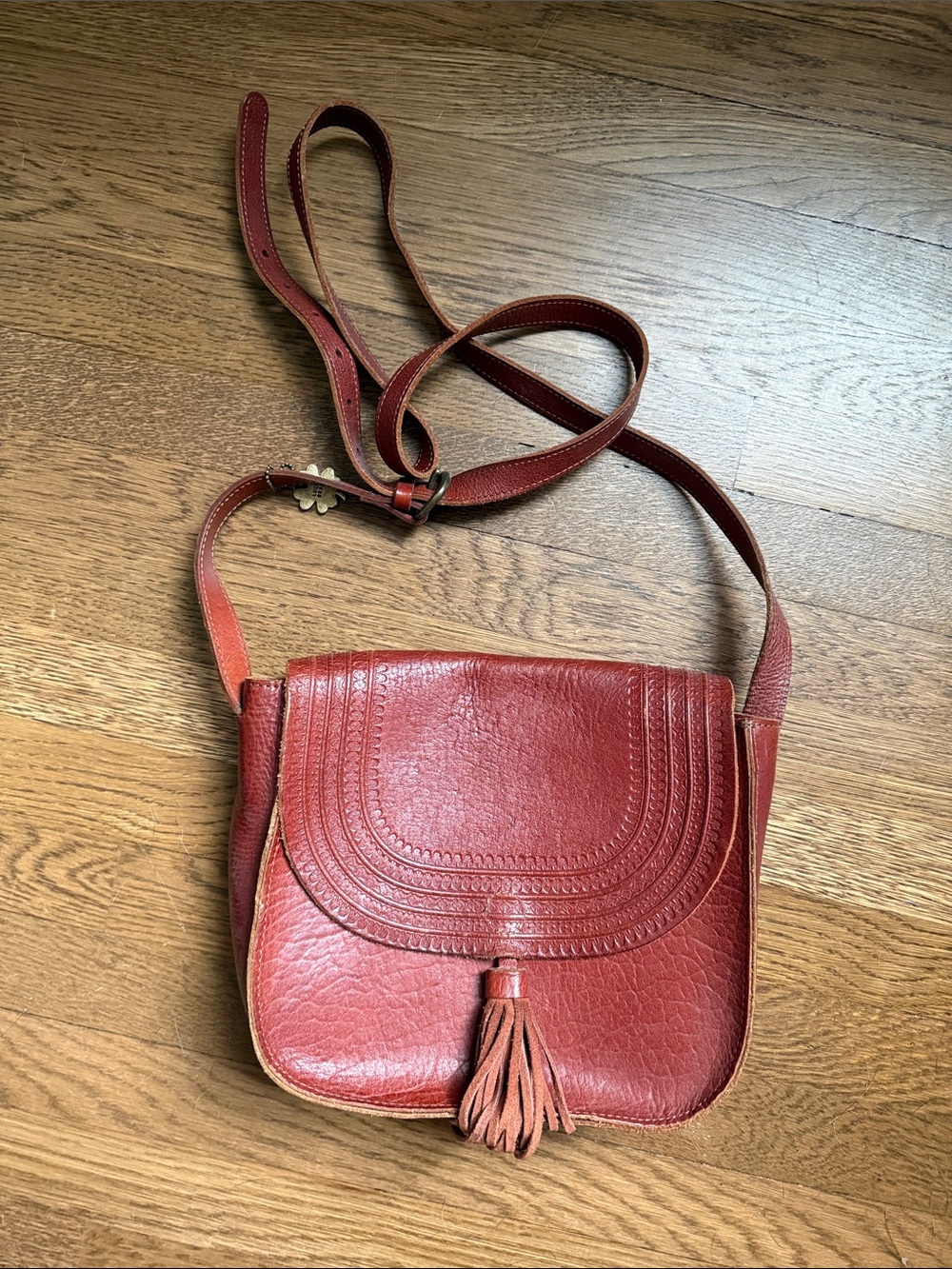 Lucky Brand Leather Crossbody Saddle Bag with Tassel